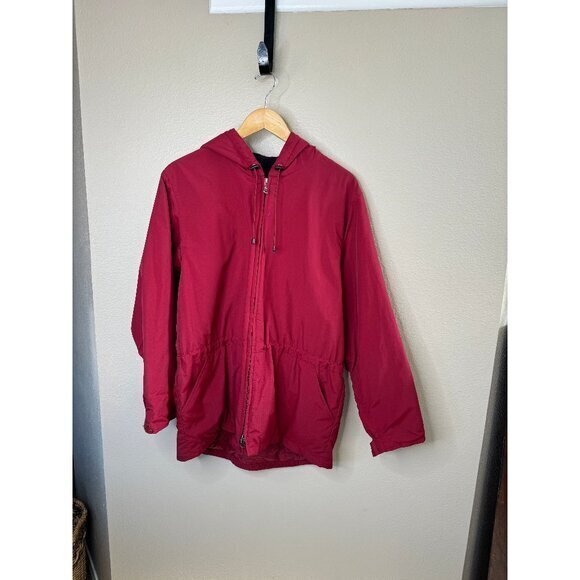 Vintage Eddie Bauer Women's Red Jacket size Medium 1990s hooded Nylon - Picture 1 of 9